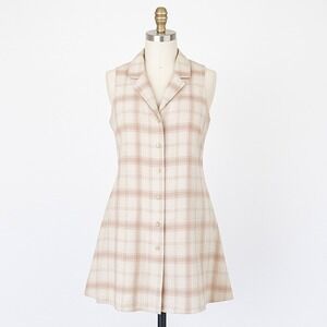 VTG 90s United Colors of Benetton Womens Dress Size M Linen Plaid Retro‎ Preppy